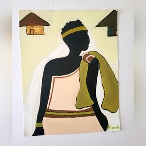 11x14 Original Painting African woman green,natural hair,ethic art,colorful